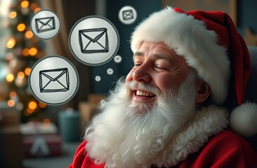 Authentic Santa Claus. Santa with closed eyes thinking about Christmas presents, candies, mail