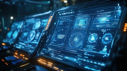 Obraz premium Futuristic control panels displaying digital data.