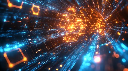 Fototapeta premium Abstract background with glowing hexagons, Beautiful background hexagon