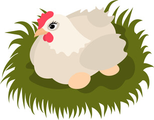 Farm Animals. Cute farm. A cute chicken sits in a nest with eggs. Collection of farm animals. Baby flat vector illustration.