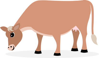 Farm Animals. Cute farm. A red cow is grazing on a white background. Collection of farm animals. Baby flat vector illustration.
