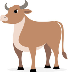 Farm Animals. Cute farm. A serious bull stands on a white background. Collection of farm animals. Baby flat vector illustration.