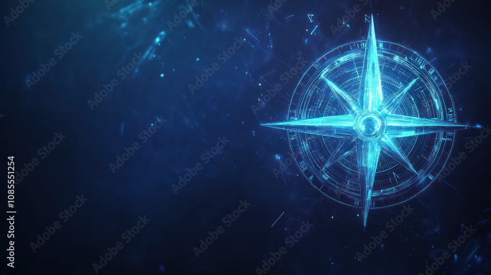 Poster compass design on a dark background, symbolizing navigation and exploration.