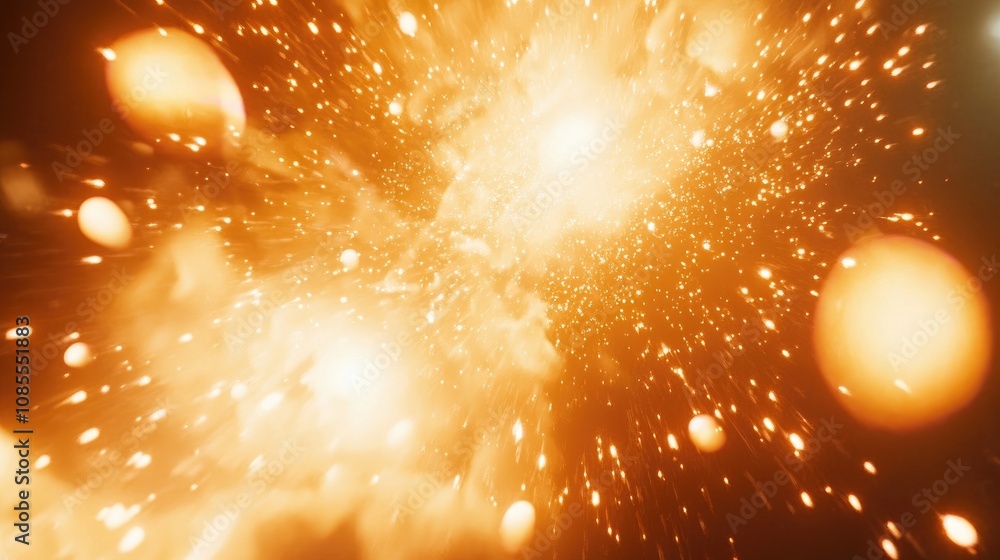 Poster captivating explosion of light and color in cosmic space with bright stars and dynamic energy partic