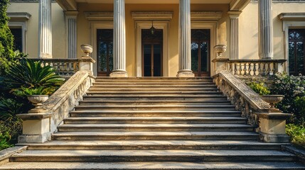 Obraz premium Neoclassical Mansion Entrance with Grand Staircase