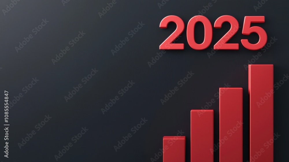 Poster a bold representation of a rising graph with the year 2025 prominently displayed, symbolizing growth
