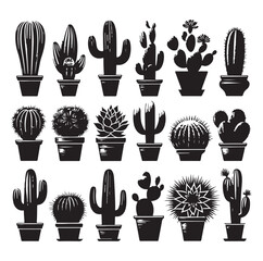 Different Type of Cactus vector set silhouette, Cactus icon
