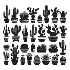 Different Type of Cactus vector set silhouette, Cactus icon
