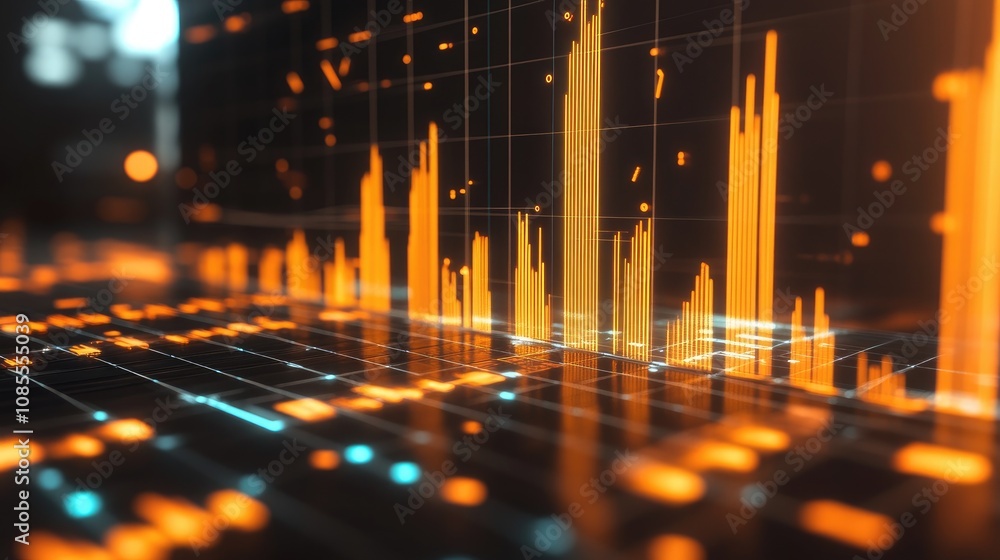 Poster vibrant data visualization in digital format with abstract graphs and charts representing statistica