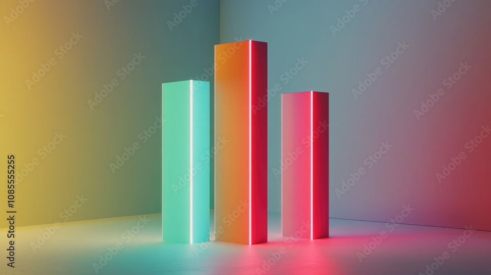 Poster abstract composition of illuminated geometric shapes in vibrant colors creating a stunning visual di