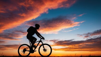 Fototapeta premium silhouette of cyclist against vibrant sunset sky