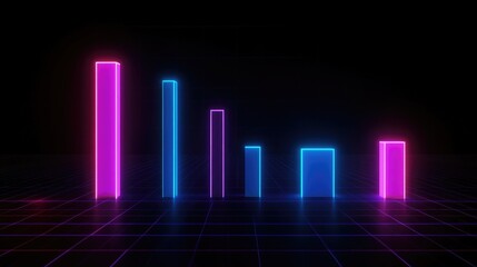 Fototapeta premium Neon Light Bars in a Dark Digital Environment Representing Modern Data Visualization and Trend Analysis with Colorful Glows