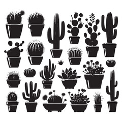 Different Type of Cactus vector set silhouette, Cactus icon
