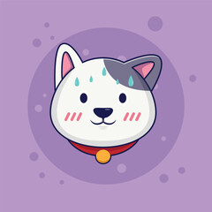 Cute Blushing Cat Emoji Cartoon Vector Icon Ilustration. Animal Cute Icon Concept Isolated Premium Vector. Flat Cartoon Style