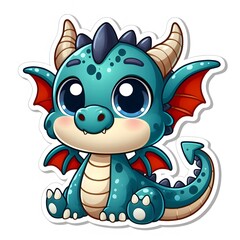 Obraz premium AI Generate of Sticker Dragon Cub in cartoon style with a happy expression, isolated in white background