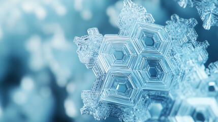 Detailed view of a single snowflake, exhibiting complex geometric patterns