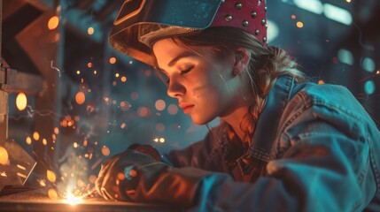 Female Welder Showcasing Skills and Determination in a Competitive Environment