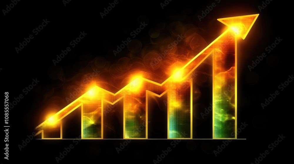 Poster dynamic growth chart with glowing effects representing successful progress in business and financial