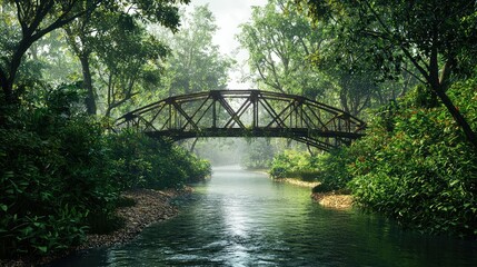 Old Iron Bridge Surrounded by Lush Greenery