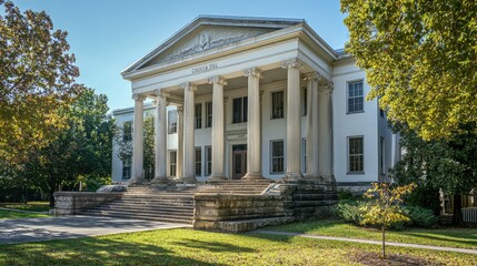 Fototapeta premium Stately Greek Revival Courthouse Surrounded by Nature