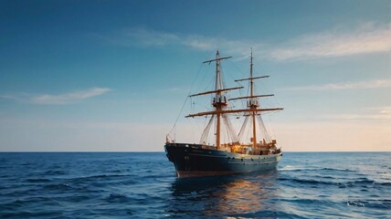 Sailing Ship at Sunset on the Ocean