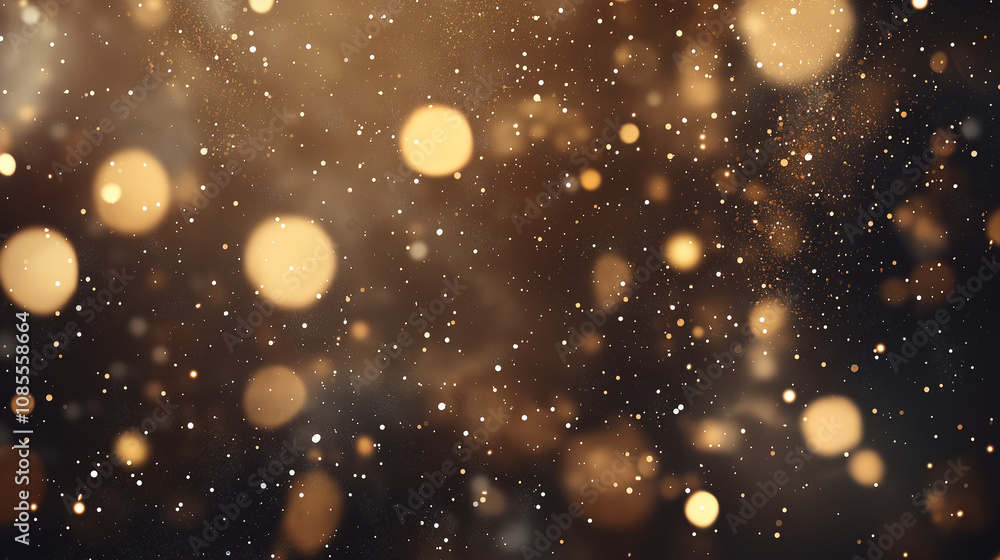 Poster golden dust and lights: abstract background with bokeh effect, featuring warm golden lights and spar