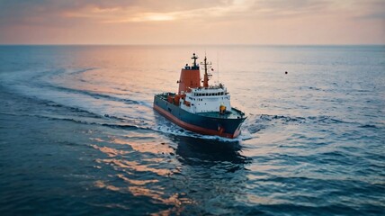 Fototapeta premium Cargo Ship Sailing at Sunset