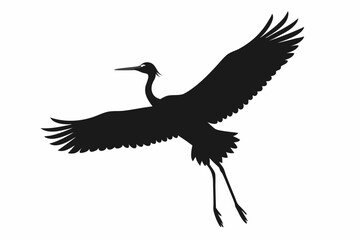 Flying crane vector silhouette, Crane bird icon vector design