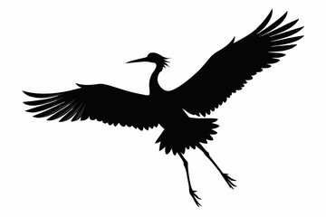 Flying crane vector silhouette, Crane bird icon vector design