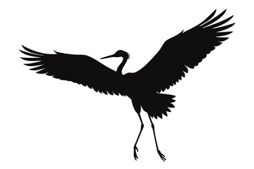 Flying crane vector silhouette, Crane bird icon vector design