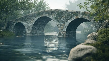 Fototapeta premium Ancient Stone Bridge with Arches over Water