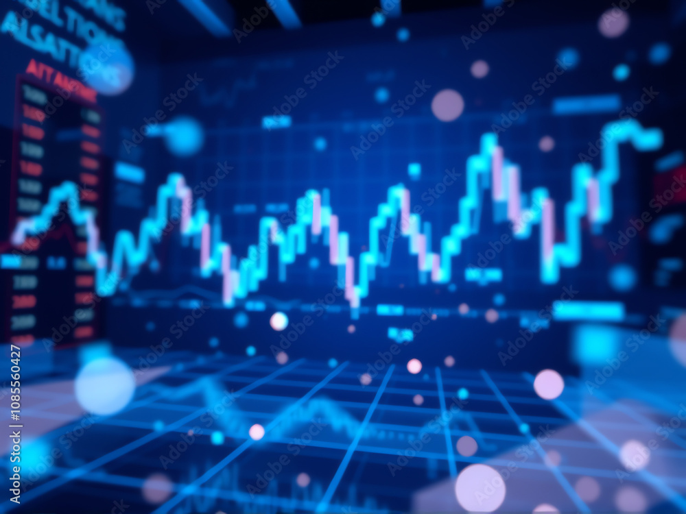 Poster dynamic stock market analysis with fluctuating graphs and data on a futuristic digital interface