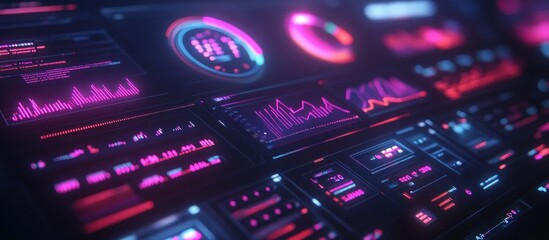 Futuristic data visualization interface with graphs.