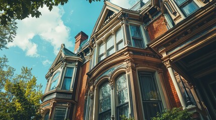 Fototapeta premium Victorian Townhouse with Tall Windows and Detailed Trim
