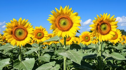 Fototapeta premium Vibrant Sunflowers in Bright Summer Field