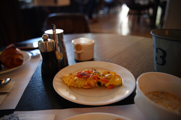 The omelette served as part of the hotel breakfast