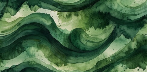 Obraz premium Abstract watercolor painting of green swirl wave background. Flow liquid lines design element. watercolor abstract Curving Lines Create a Sense of Speed and Motion
