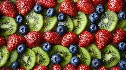 Obraz premium Colorful Fruit Tart with Kiwi and Strawberries