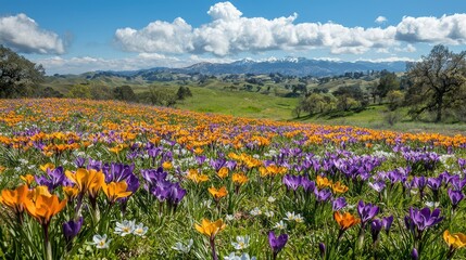 Vibrant Field of Crocuses in Springtime Bliss