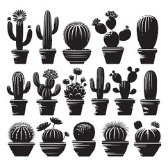 Different Type of Cactus vector set silhouette, Cactus icon