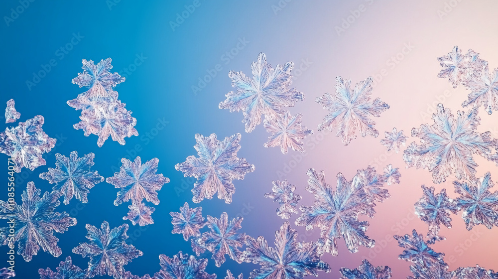 Poster numerous delicate snowflakes of varying sizes are seen clinging to a window