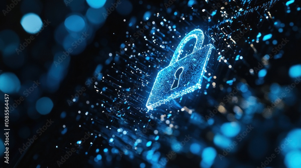 Poster digital padlock symbolizing cybersecurity and data protection.