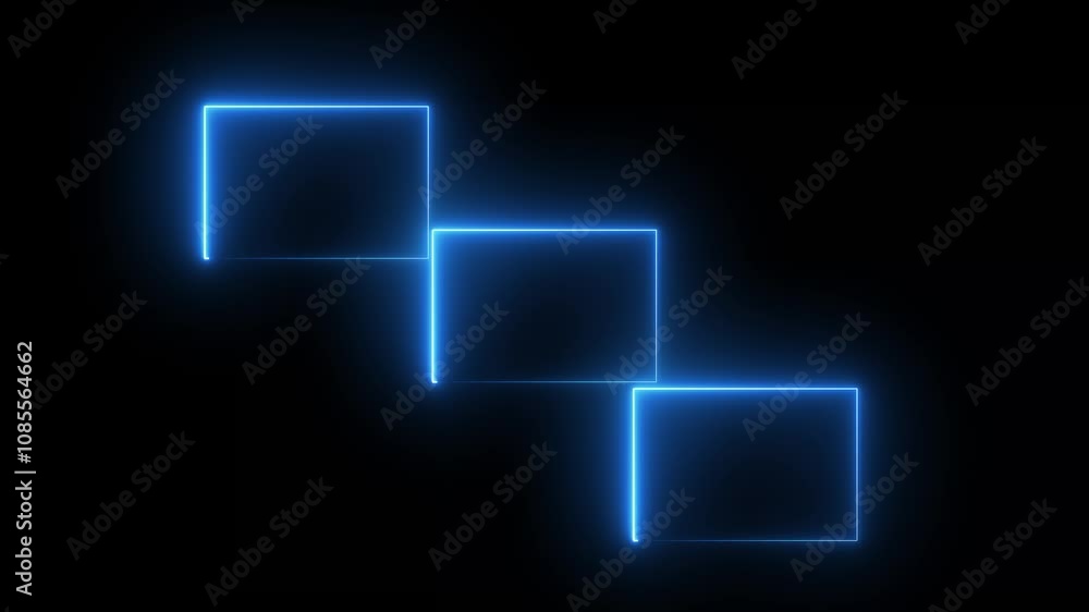 Poster black background video rectangle and neon light frame red color animation.