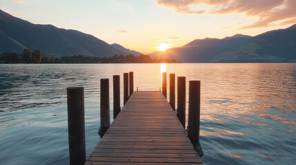 Fototapeta premium Serene Lakeside Dock at Sunset