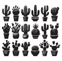 Different Type of Cactus vector set silhouette, Cactus icon