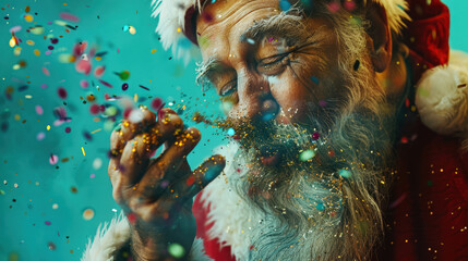 santa clause blowing confetti