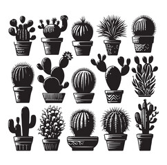 Different Type of Cactus vector set silhouette, Cactus icon
