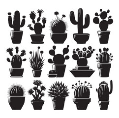 Different Type of Cactus vector set silhouette, Cactus icon