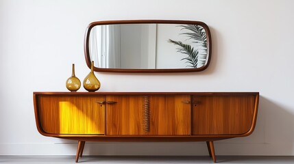 Stylish Mid-Century Modern Mirror Above Chest
