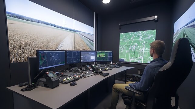 A control center where farmers monitor and manage smart irrigation systems across multiple fields 